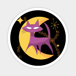 Atomic Cat in Moon Mid-Century Modern Halloween Scene Magnet